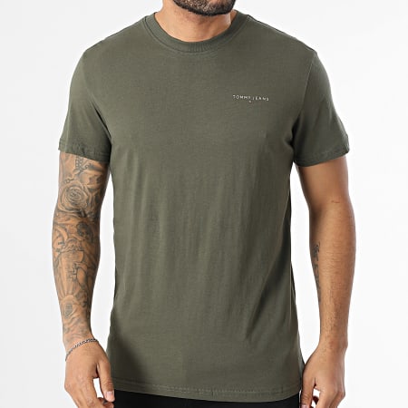 Tommy Jeans - Tee Shirt Slim Linear Chest 1188 Vert Kaki