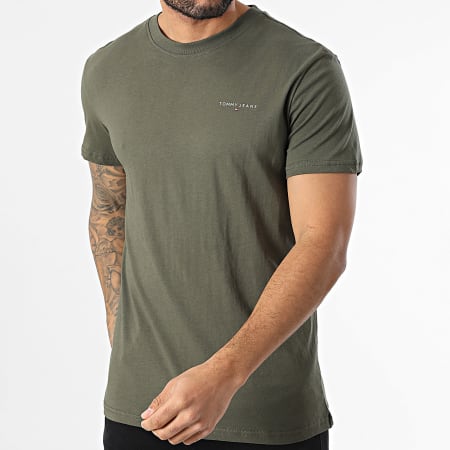 Tommy Jeans - Tee Shirt Slim Linear Chest 1188 Vert Kaki