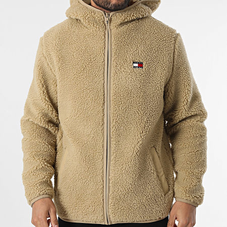 Tommy Jeans Veste Sherpa Zippée Capuche Badge Teddy 9224 Beige