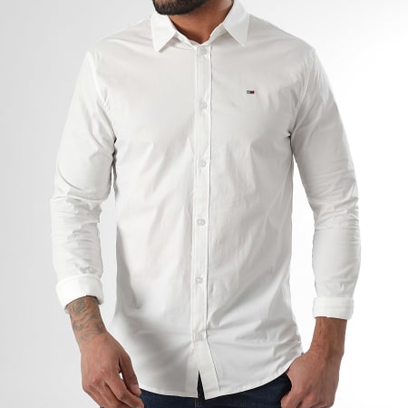 Tommy Jeans Slim Fit Original Stretch Camisa Manga Larga Blanca Ryses