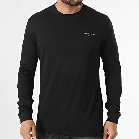 Tommy Jeans - Tee Shirt Manches Longues Slim Linear Chest 1138 Noir