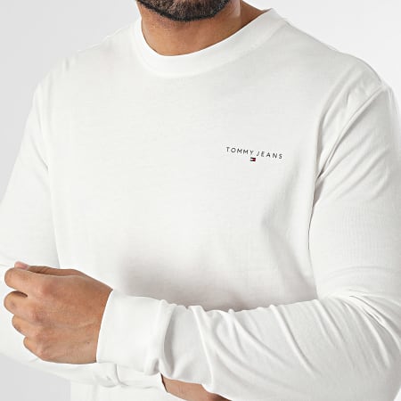 Tommy Jeans - Tee Shirt Manches Longues Slim Linear Chest 1138 Blanc