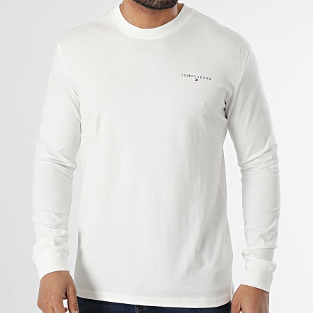Tommy Jeans - Tee Shirt Manches Longues Slim Linear Chest 1138 Blanc