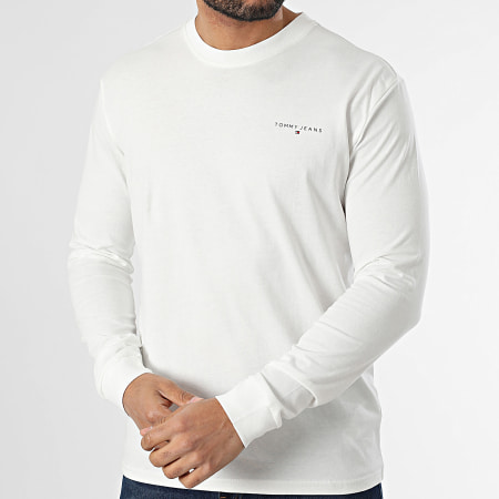 Tommy Jeans - Tee Shirt Manches Longues Slim Linear Chest 1138 Blanc