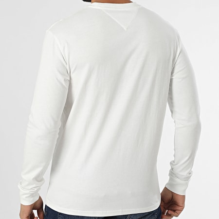 Tommy Jeans - Tee Shirt Manches Longues Slim Linear Chest 1138 Blanc