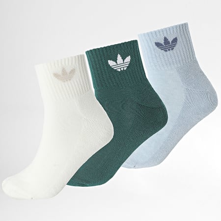 Adidas Originals - Lot De 3 Paires De Chaussettes Mid Ankle JI9494 Blanc Bleu Clair Vert Bouteille