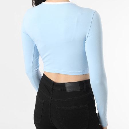 Adidas Originals - Tee Shirt Crop Manches Longues A Bandes Femme 3 Stripes JD4627 Bleu Clair