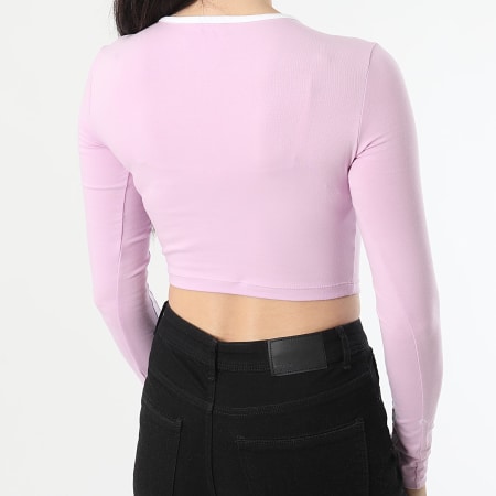 Adidas Originals - Tee Shirt Crop Manches Longues A Bandes Femme 3 Stripes JD4628 Lilas