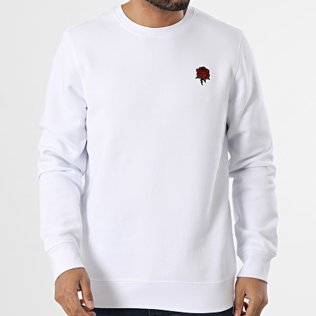 Luxury Lovers - Sweat Crewneck Embroidery Roses Blanc