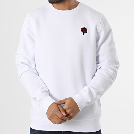 Luxury Lovers - Sweat Crewneck Embroidery Roses Blanc