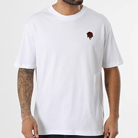 Luxury Lovers - Camiseta Oversize Grande Bordado Rosas Blanco