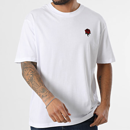Luxury Lovers - Camiseta Oversize Grande Bordado Rosas Blanco