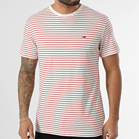 Tommy Jeans - Tee Shirt Stripe 0377 Blanc Rouge