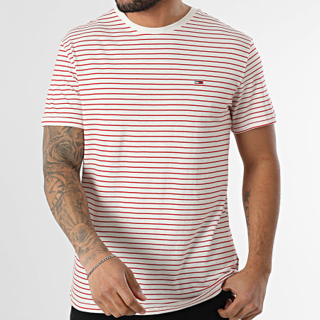 Tommy Jeans - Tee Shirt Stripe 0377 Blanc Rouge