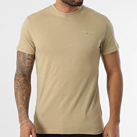 Tommy Jeans - Tee Shirt Slim Linear Chest 1188 Beige Foncé