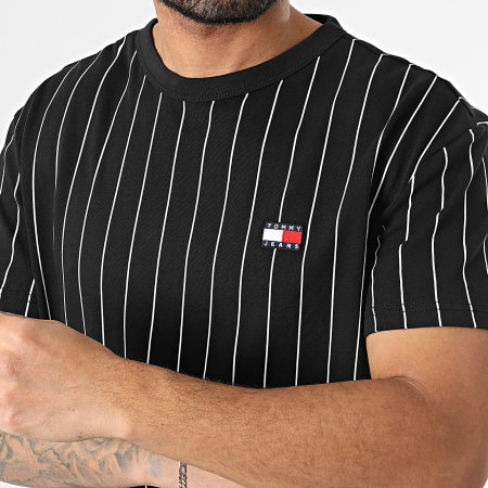 Tommy Jeans - Camiseta insignia a rayas 0326 Negro