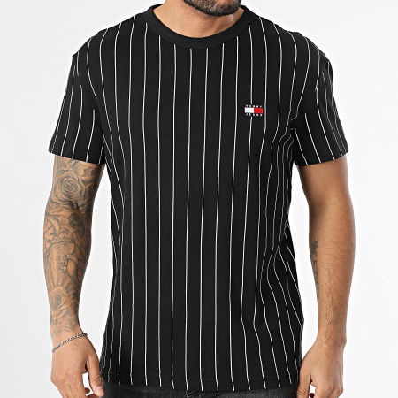 Tommy Jeans - Camiseta insignia a rayas 0326 Negro