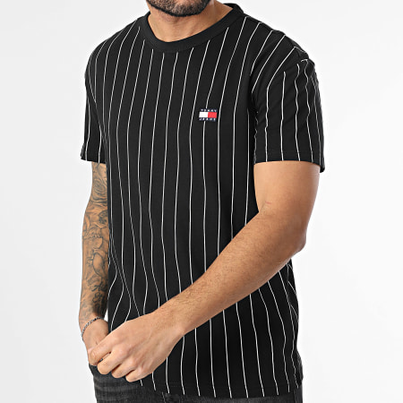 Tommy Jeans - Camiseta insignia a rayas 0326 Negro