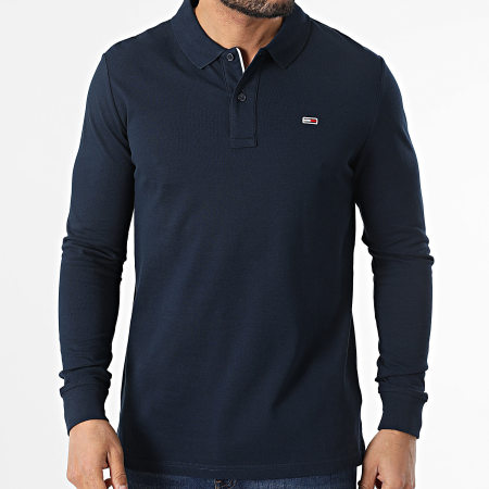 Tommy Jeans - Polo Manches Longues Slim Placket 0232 Bleu Marine