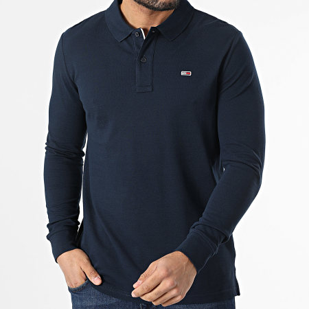 Tommy Jeans - Polo Manches Longues Slim Placket 0232 Bleu Marine