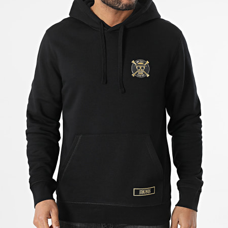 One Piece - Sweat Capuche Badge Logo Noir Doré