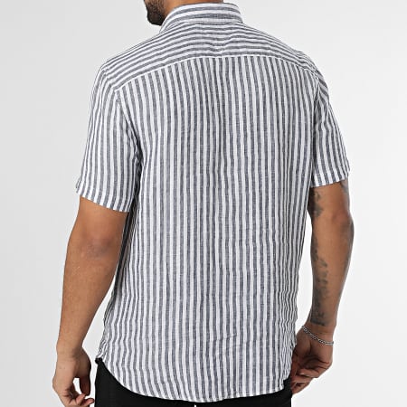 Tommy Hilfiger - Chemise Manches Courtes A Rayures Pigment Dye Linen 7542 Blanc Bleu Marine