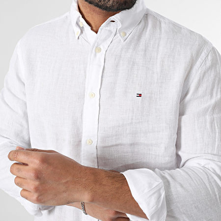 Tommy Hilfiger - Camisa de manga larga de lino teñido en pigmento 7539 blanco sólido