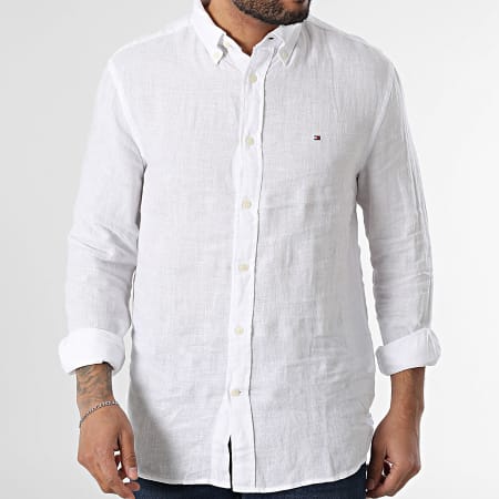Tommy Hilfiger - Camisa de manga larga de lino teñido en pigmento 7539 blanco sólido
