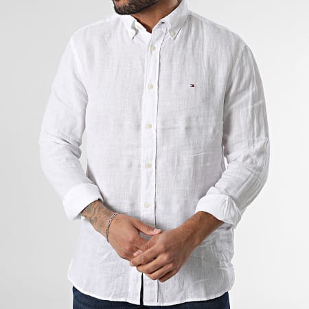 Tommy Hilfiger - Camisa de manga larga de lino teñido en pigmento 7539 blanco sólido