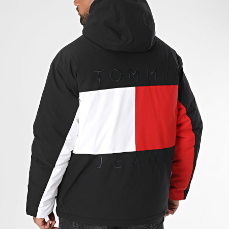 Tommy Jeans - Doudoune Capuche Flag 1274 Noir Blanc Rouge