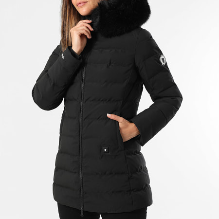 Comme Des Loups - Consolador con capucha de piel negro Stockholm para mujer