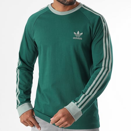 Adidas Originals - Tee Shirt Manches Longues 3 Stripes JD0540 Vert Foncé