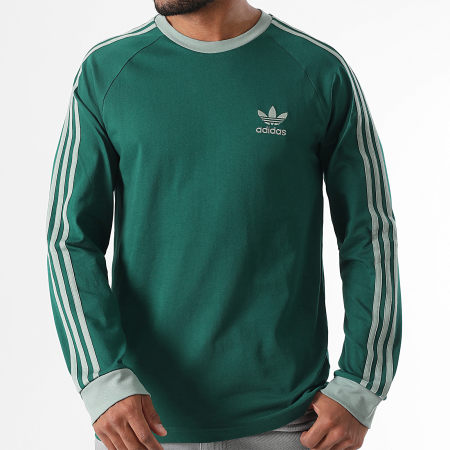 Adidas Originals - Tee Shirt Manches Longues 3 Stripes JD0540 Vert Foncé