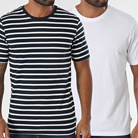 Jack And Jones - Lote de 2 camisetas básicas ecológicas azul marino blanco