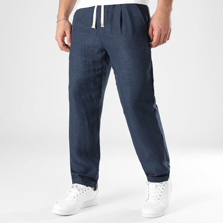 LBO - Pantalon Effet Lin 1723 Bleu Marine