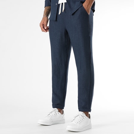 LBO - Conjunto de camisa de manga larga y pantalón efecto lino 1724 Azul marino