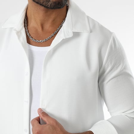 LBO - Conjunto de camisa de manga larga y pantalón efecto lino 1725 Blanco