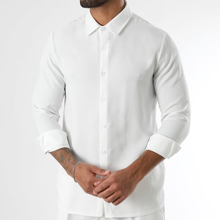 LBO - Conjunto de camisa de manga larga y pantalón efecto lino 1725 Blanco