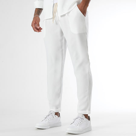 LBO - Conjunto de camisa de manga larga y pantalón efecto lino 1725 Blanco