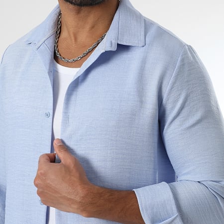 LBO - Conjunto de camisa de manga larga y pantalón efecto lino 1727 Azul claro