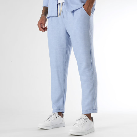 LBO - Conjunto de camisa de manga larga y pantalón efecto lino 1727 Azul claro