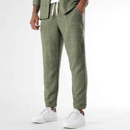 LBO - Conjunto de camisa de manga larga y pantalón efecto lino 1728 verde caqui