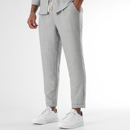 LBO - Ensemble Chemise Manches Longues Col Officier Et Pantalon Effet Lin 1734 Gris