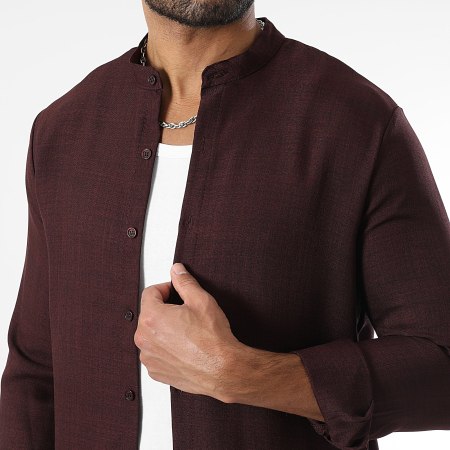 LBO - Conjunto de camisa de manga larga y pantalón efecto lino 1735 Burdeos