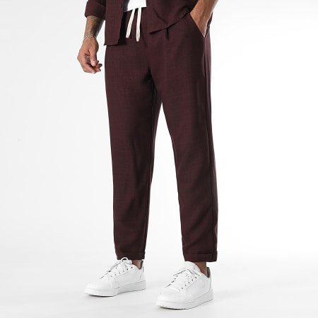 LBO - Conjunto de camisa de manga larga y pantalón efecto lino 1735 Burdeos