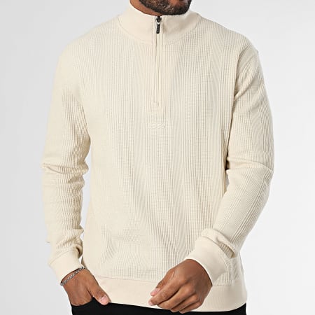 BOSS - Jersey estructurado con cuello de cremallera 50535848 Beige