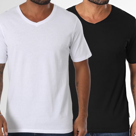 Jack And Jones - Lote de 2 camisetas básicas con cuello de pico Blanco Negro
