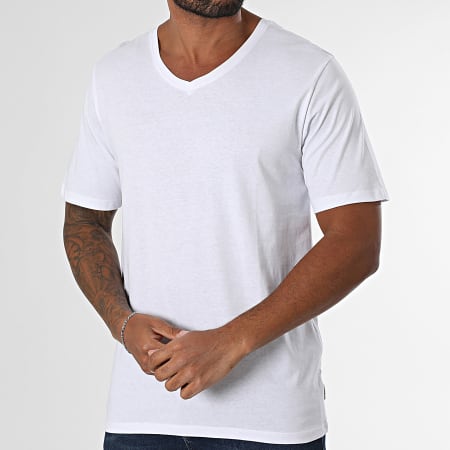 Jack And Jones - Lote de 2 camisetas básicas con cuello de pico Blanco Negro
