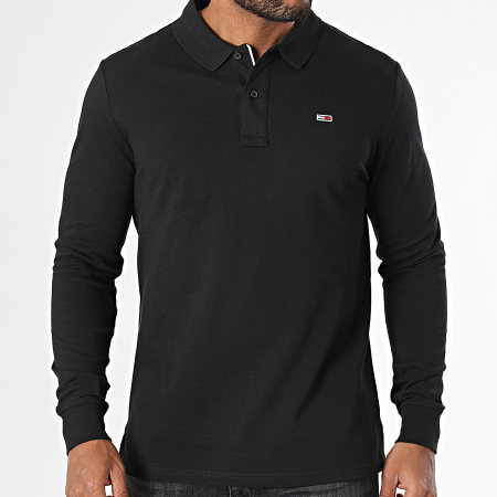 Tommy Jeans - Polo Manches Longues Slim Placket 0232 Noir