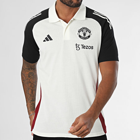 Adidas Sportswear - Polo Manches Courtes A Bandes Manchester United JE3732 Ecru